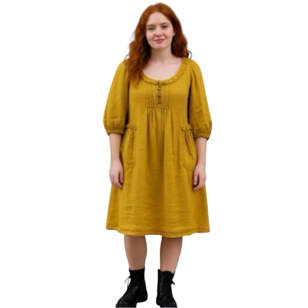 Chic Mustard Midi Dress with Button Detail